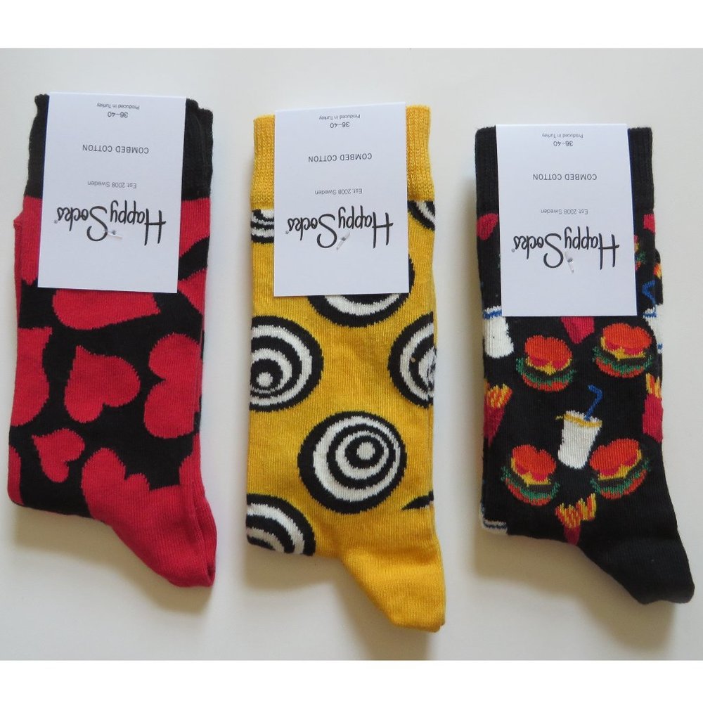 NWT Happy Socks Women Adults 3-Pack Mix Color - V9